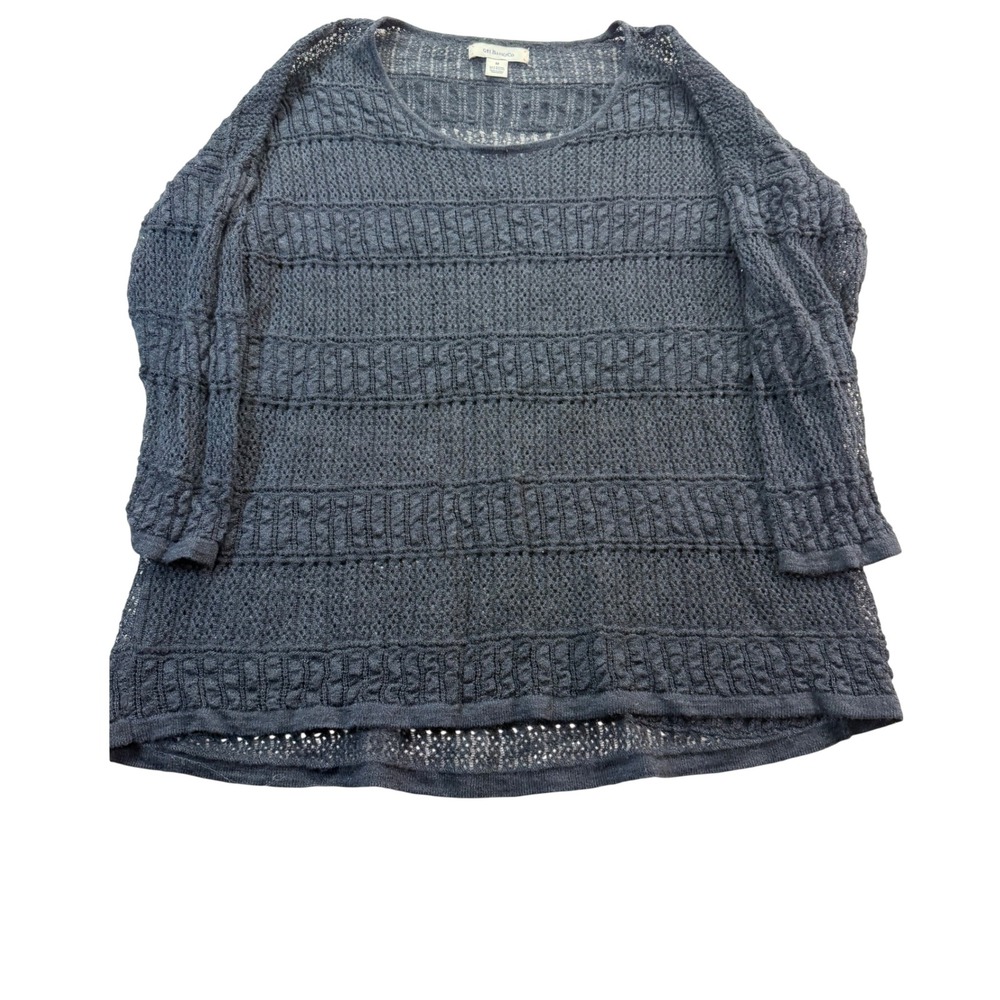 GH Bass & Co Sweater Womens M Black Knit Crochet Long Sleeve Scoop Pointelle